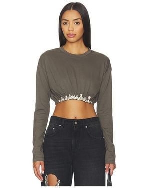 Area Crystal Cluster Long Sleeve Cropped T-Shirt - Black