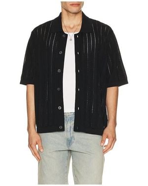 Corridor NYC Pointelle Stripe Buttondown - Black