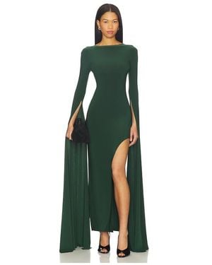 Norma Kamali Open Back Ribbon Sleeve Wide Slit Gown - Green