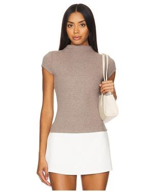 geel Polyester-Cotton Ribbed Cap-Sleeve Top - White