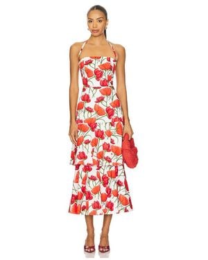 MILLY Vestido Midi Peonia En Color Blanco Talla (También En 10, 2, 4, 6, 8) - Rojo
