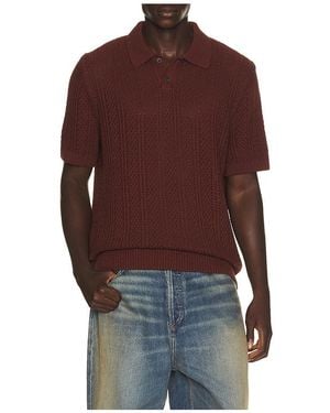 Vince Seed Stitch Rib Short Sleeve Polo Shirt - Red