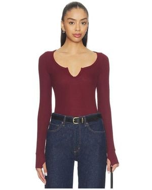 Michael Lauren Maeve Long Sleeve Scoop Neck Top - Red