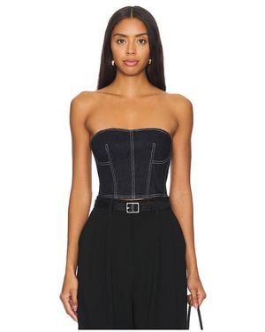 Fleur du Mal Cropped-Bustier Denim - Schwarz