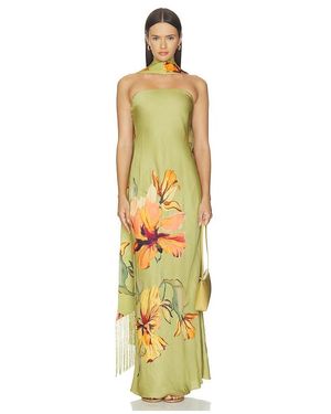 Rococo Sand Strapless Maxi Dress With Fringe Sash - Metallic