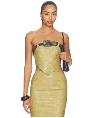 Markgong Dust Faux Leather Floral Imprinted Tube Top With Detachable Belt - Brown
