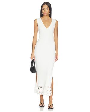 Ganni Kleid Fine Cotton Rib Crochet V-Neck - Weiß