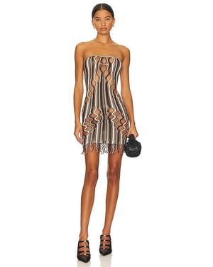 Poster Girl Haze Dress Shapewear Fishnet Bandeau Fringe Dress - Gray