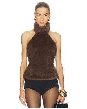 LPA Maria Faux Fur Turtleneck Top - Brown