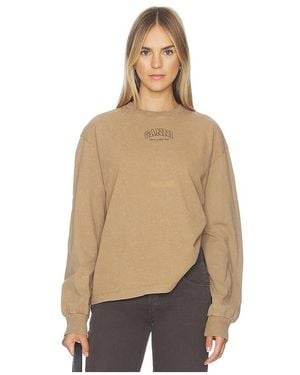 Ganni PULL FUTURE ESSENTIALS WASHED EFFECT LONG SLEEVE en Brown - Neutre