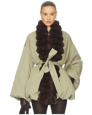 Helsa Bubble Puffer With Faux Fur - Natural