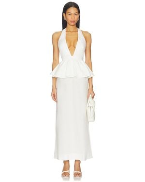 Adriana Degreas Solid Deep-V Peplum Maxi Dress - White