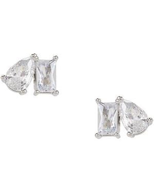 By Adina Eden Cz Teardrop X Baguette Stud Earring - Metallic