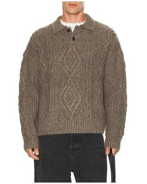 FRAME Cable Polo Sweater - Brown