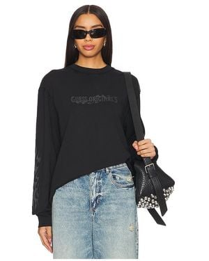 Guess Printed Sleeve Long Sleeve Tee - Black