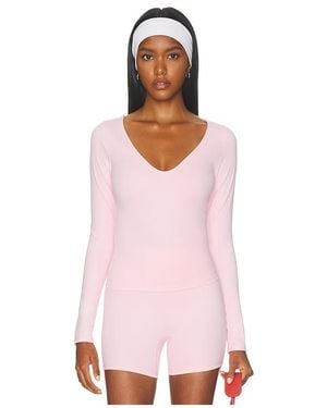 Runaway the Label Zelda Low V-Neck Long Sleeve Top - Pink