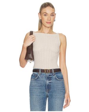 Soft Goat Cable Knit Singlet Top - Blue