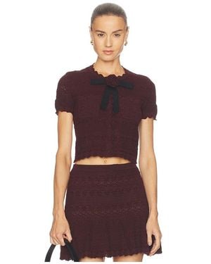 Self-Portrait Pointelle Knit Top - Red