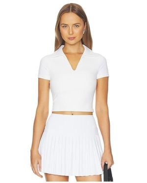 Gold Hinge Preppy V-Neck Polo Top - White