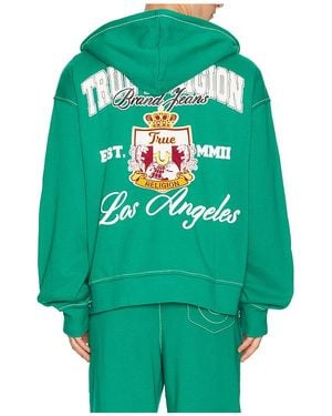 TRUE RELIGION Crest Big T Cinched Zip Up Hoodie - Green