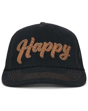 Happy Caps Leather Studded Script Meshback - Black