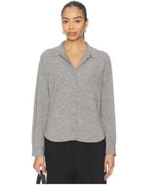 Bobi Button Front Collar Tee - Gray