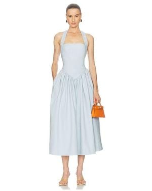 Helsa Faille Halter Midi Dress - White