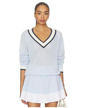 Varley PULL ENCOLURE V MAURICE en Blue - Blanc
