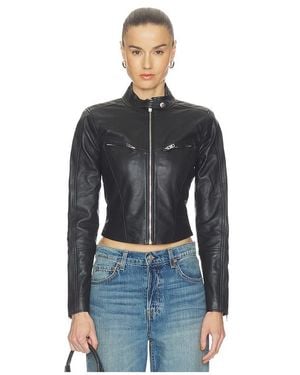 GRLFRND Danica Leather Racer Jacket - Blue