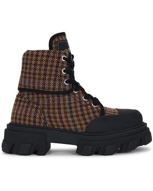 Ganni Cleated Canvas Wool Boot - Brown