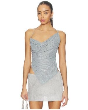 Jaded London Rhinestone Cowl Backless Top - White