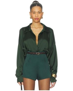 Norma Kamali Super Oversized Boyfriend Shirt Bodysuit - Green