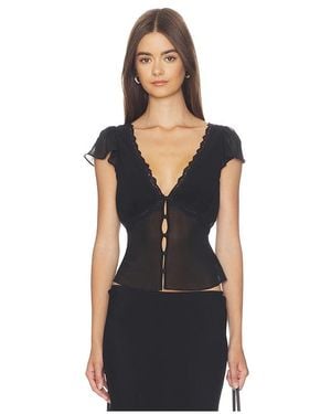 GUIZIO Oberteil Lace Trim Flutter Sleeve - Schwarz