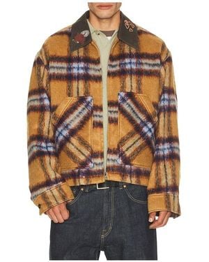 we11done Teddy Doodle Check Pattern Jacket - Orange