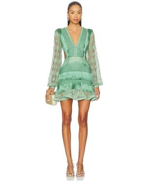 PATBO Samba Fringe Long Sleeve Mini Dress - Green