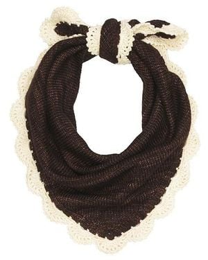 Loeffler Randall Knit With Cream Scallop Edge Scarf - Black