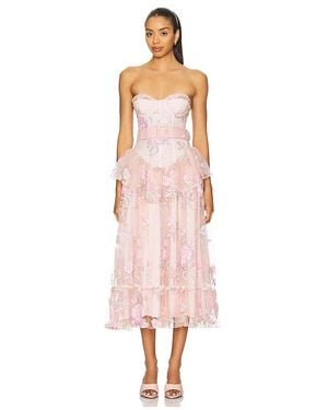 For Love & Lemons Emmeline Embroidery Midi Dress - Pink