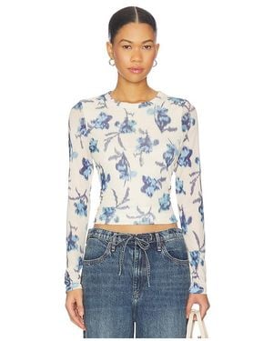 Rag & Bone Camiseta De Manga Larga De Malla Estampada Yana En Color Ivory, Talla (También En M, S, Xs) - Azul