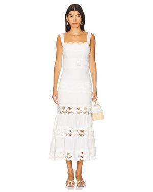Self-Portrait Linen Lace Insert Midi Dress - White