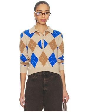 White + Warren Polo De Manga Larga De Cachemir Con Rombos En Color Tan, Talla (También En S, Xs) - Azul