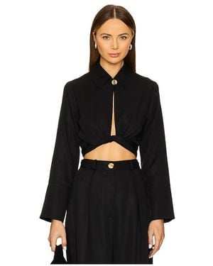 Matthew Bruch Collared Long Sleeve Wrap Top - Black