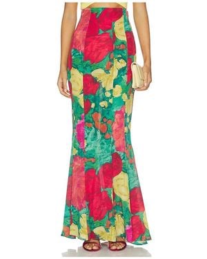 Balmain Roses Print Long Skirt - White