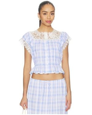 YUHAN WANG Lace Trim Button Check Top - Blue