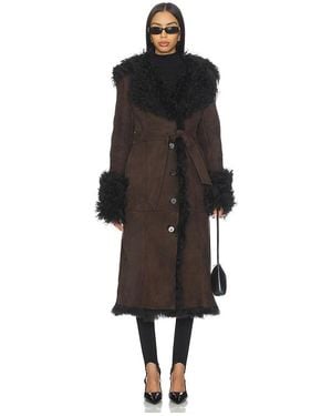 Susanna Chow Daphne Shearling Suede Coat - Black