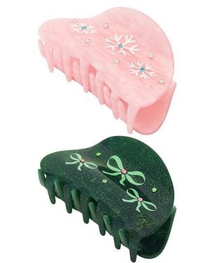 Frasier Sterling Winter Wonderland Crystal Claw Clip Set Of 2 - Green