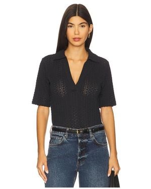 Vince Elbow Sleeve Polo Top - Schwarz