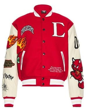 Civil Regime Flames Varsity Letterman Jacket - Red