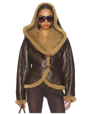 Magda Butrym Leather Shearling Hooded Jacket - Black