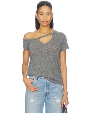 Michael Lauren Zire Aysmmetrical Cold Shoulder V-Neck Keyhole Tee - Blue