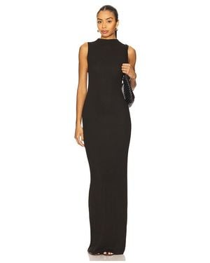 Enza Costa Silk Rib Sleeveless Mockneck Fluid Dress - Black